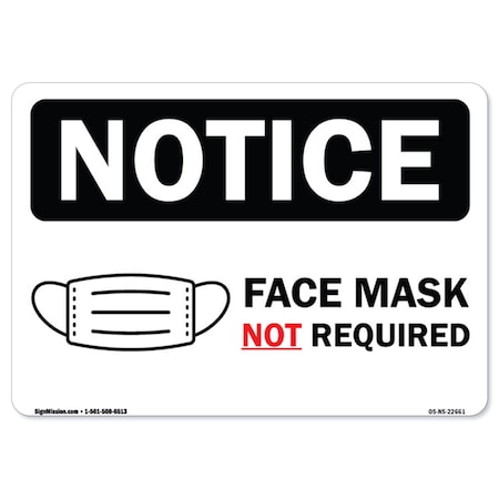Public Safety Sign, Notice Face Mask Not Required, 18in X 12in Decal